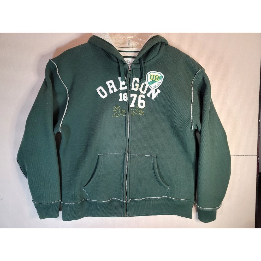 Oregon Ducks Jacket full Zip hoodie puffy letters sherpa linned X-large 2010